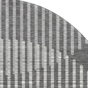 HomeRoots 8' Charcoal Ivory and Gray Geometric Washable Round Rug – Stylish, Durable, UV-Protected Design! 678781