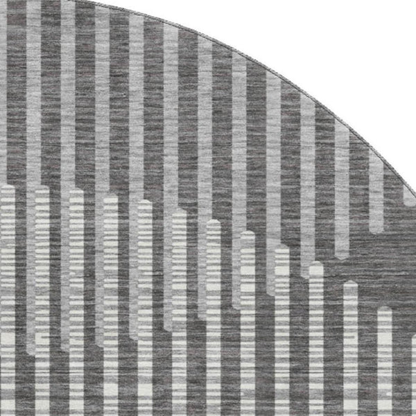 HomeRoots 8' Charcoal Ivory and Gray Geometric Washable Round Rug – Stylish, Durable, UV-Protected Design! 678781
