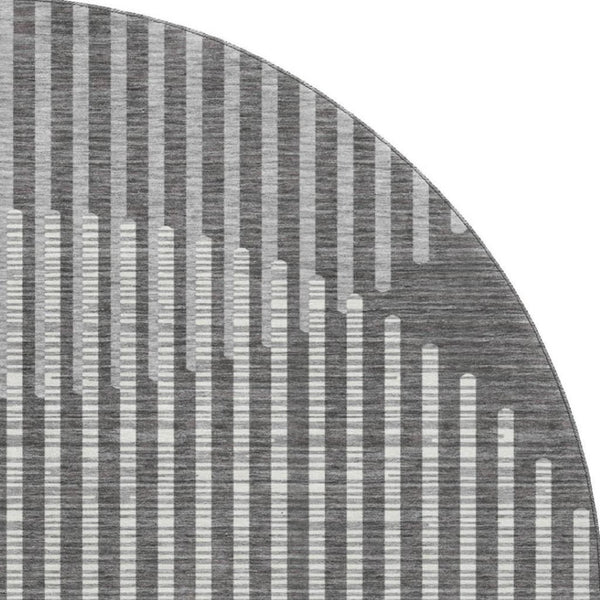HomeRoots 8' Charcoal Ivory and Gray Geometric Washable Round Rug – Stylish, Durable, UV-Protected Design! 678781