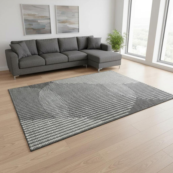 HomeRoots 8' X 10' Charcoal Ivory Gray Geometric Area Rug – Washable, Stain-Resistant, UV Protected for Homes 678782