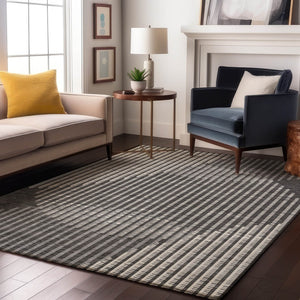 HomeRoots 8' X 10' Charcoal Ivory Gray Geometric Area Rug – Washable, Stain-Resistant, UV Protected for Homes 678782