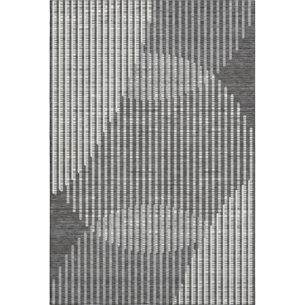 HomeRoots 8' X 10' Charcoal Ivory Gray Geometric Area Rug – Washable, Stain-Resistant, UV Protected for Homes 678782