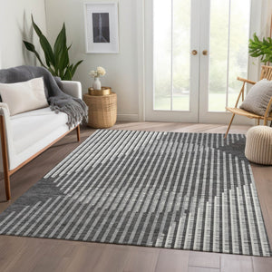 HomeRoots 8' X 10' Charcoal Ivory Gray Geometric Area Rug – Washable, Stain-Resistant, UV Protected for Homes 678782