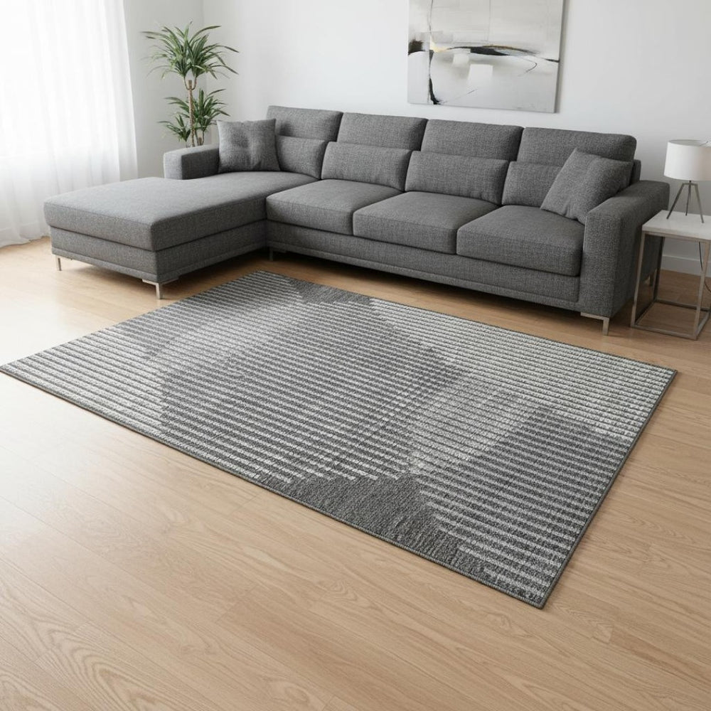 HomeRoots 9' X 12' Charcoal Ivory and Gray Geometric Area Rug - Washable, UV-Protected, Perfect for High-Traffic Spaces 678783
