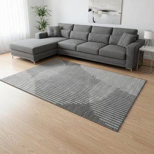 HomeRoots 9' X 12' Charcoal Ivory and Gray Geometric Area Rug - Washable, UV-Protected, Perfect for High-Traffic Spaces 678783
