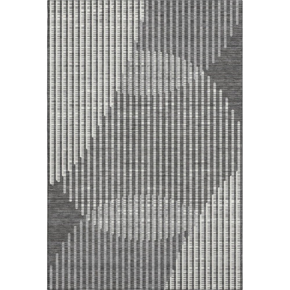 HomeRoots 9' X 12' Charcoal Ivory and Gray Geometric Area Rug - Washable, UV-Protected, Perfect for High-Traffic Spaces 678783
