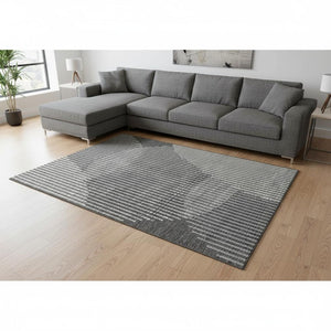 HomeRoots 10' X 14' Charcoal Ivory & Gray Geometric Washable Area Rug - Pet-Friendly, UV Protected, Modern Style 678784