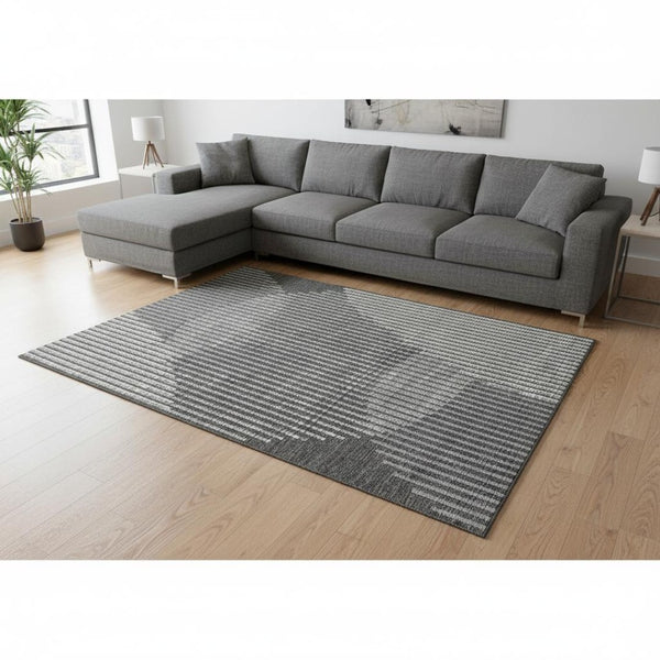 HomeRoots 10' X 14' Charcoal Ivory & Gray Geometric Washable Area Rug - Pet-Friendly, UV Protected, Modern Style 678784