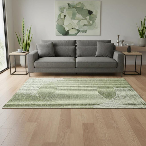 HomeRoots 5' X 8' Modern Geometric Washable Area Rug in Green, Ivory & Gray – UV Protected & Stain Resistant! 678786