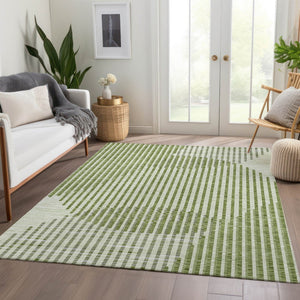 HomeRoots 5' X 8' Modern Geometric Washable Area Rug in Green, Ivory & Gray – UV Protected & Stain Resistant! 678786