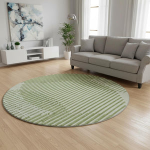 HomeRoots 8' Round Geometric Washable Rug in Green, Ivory & Gray – UV Protected, Stain Resistant, Perfect for High-Traffic Areas 678787