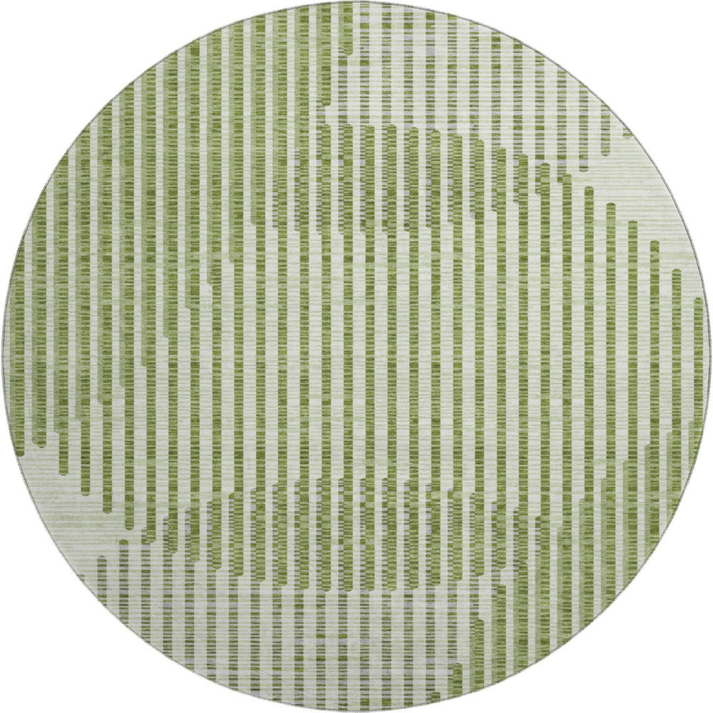 HomeRoots 8' Round Geometric Washable Rug in Green, Ivory & Gray – UV Protected, Stain Resistant, Perfect for High-Traffic Areas 678787