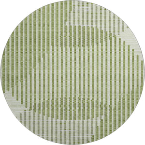 HomeRoots 8' Round Geometric Washable Rug in Green, Ivory & Gray – UV Protected, Stain Resistant, Perfect for High-Traffic Areas 678787