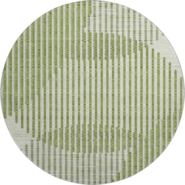 HomeRoots 8' Round Geometric Washable Rug in Green, Ivory & Gray – UV Protected, Stain Resistant, Perfect for High-Traffic Areas 678787