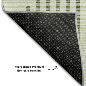 HomeRoots 8' Round Geometric Washable Rug in Green, Ivory & Gray – UV Protected, Stain Resistant, Perfect for High-Traffic Areas 678787