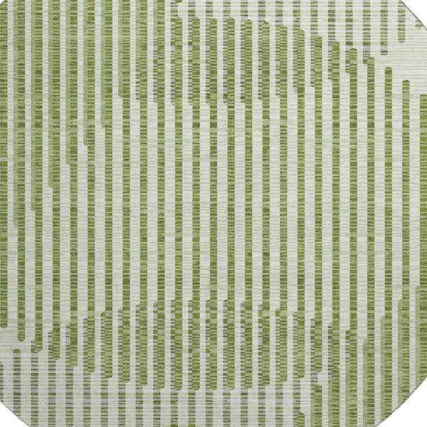 HomeRoots 8' Round Geometric Washable Rug in Green, Ivory & Gray – UV Protected, Stain Resistant, Perfect for High-Traffic Areas 678787