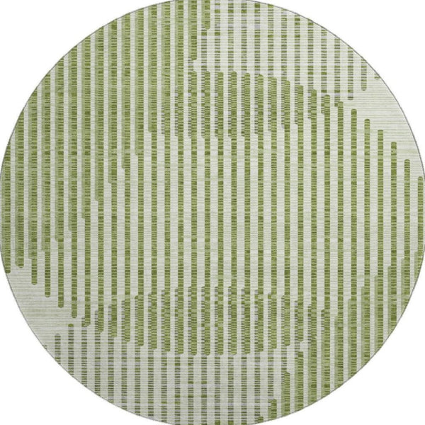HomeRoots 8' Round Geometric Washable Rug in Green, Ivory & Gray – UV Protected, Stain Resistant, Perfect for High-Traffic Areas 678787