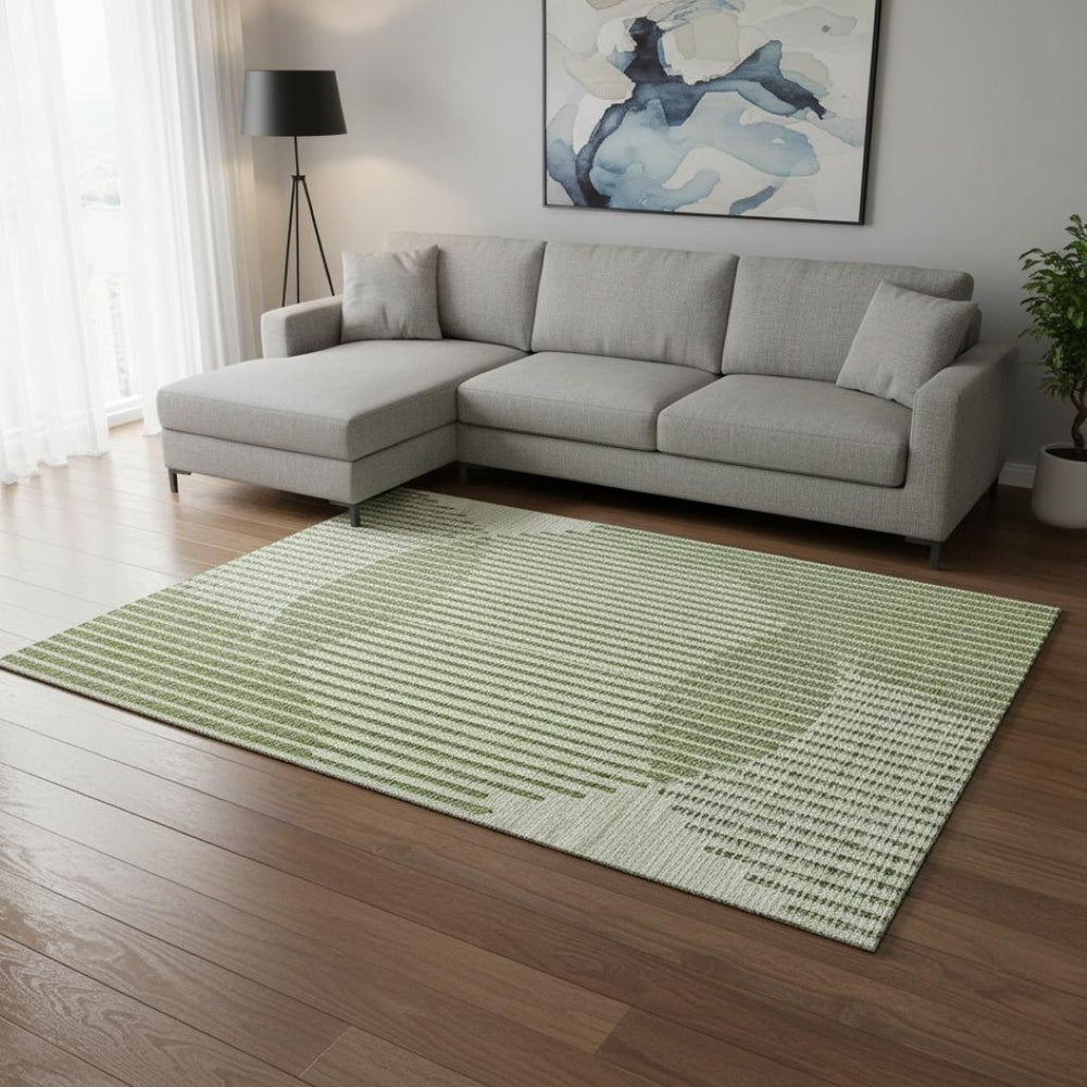 HomeRoots 8' X 10' Stylish Green Ivory Gray Geometric Area Rug - Washable, UV Protected & Perfect for Families 678788
