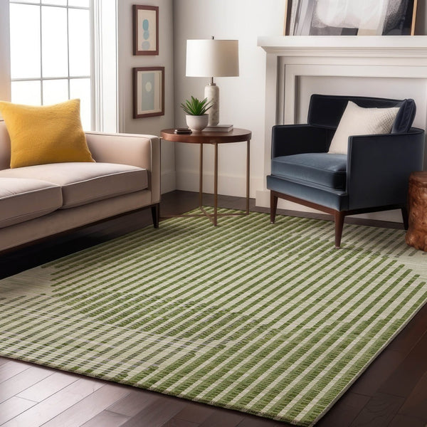 HomeRoots 8' X 10' Stylish Green Ivory Gray Geometric Area Rug - Washable, UV Protected & Perfect for Families 678788