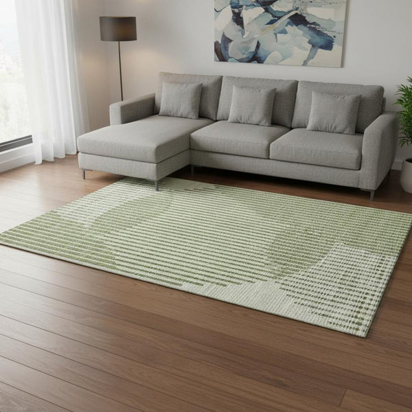 HomeRoots 9' Washable Geometric Area Rug in Green, Ivory & Gray - UV Protected, Durable, Perfect for Homes 678789