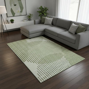 HomeRoots 10' X 14' Geometric Area Rug in Green, Ivory & Gray - Washable, UV Protected & Stain Resistant Design 678790
