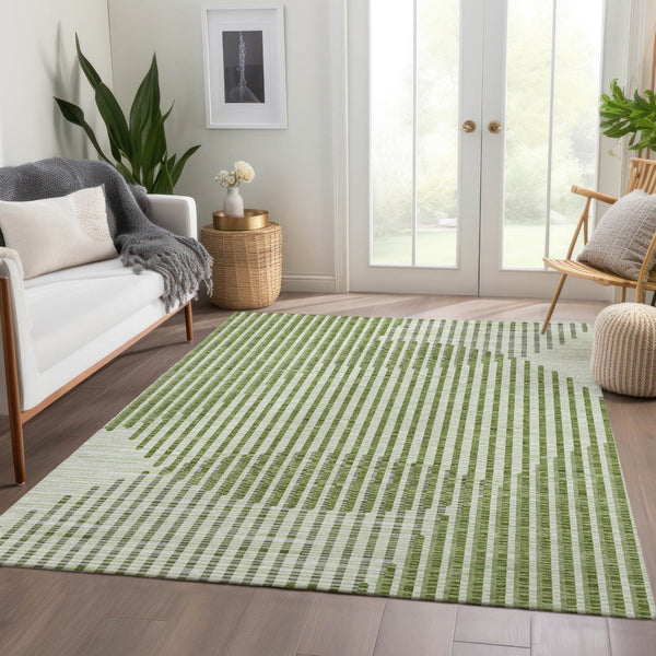 HomeRoots 10' X 14' Geometric Area Rug in Green, Ivory & Gray - Washable, UV Protected & Stain Resistant Design 678790
