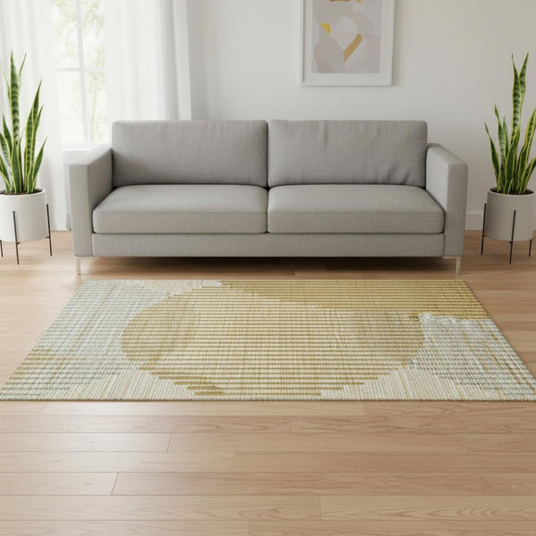 HomeRoots 5' X 8' Gold Ivory Gray Geometric Area Rug - Washable, Stain-Resistant, UV Protected for Homes 678792