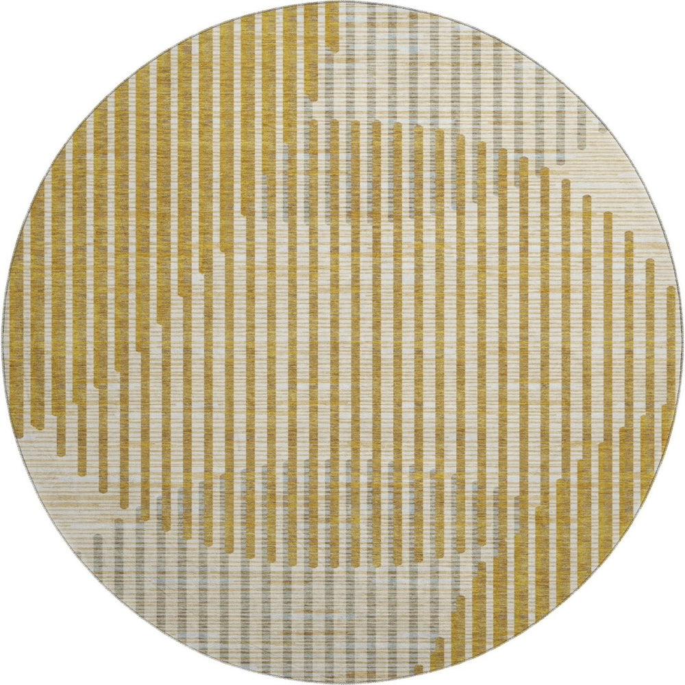 HomeRoots 8' Gold Ivory and Gray Geometric Washable Round Rug – Stylish, Durable, and UV-Protected for Homes 678793
