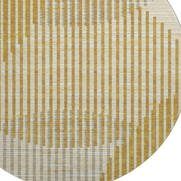 HomeRoots 8' Gold Ivory and Gray Geometric Washable Round Rug – Stylish, Durable, and UV-Protected for Homes 678793