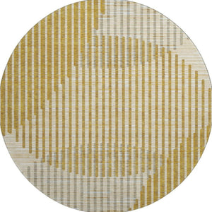 HomeRoots 8' Gold Ivory and Gray Geometric Washable Round Rug – Stylish, Durable, and UV-Protected for Homes 678793