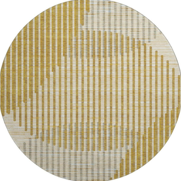 HomeRoots 8' Gold Ivory and Gray Geometric Washable Round Rug – Stylish, Durable, and UV-Protected for Homes 678793