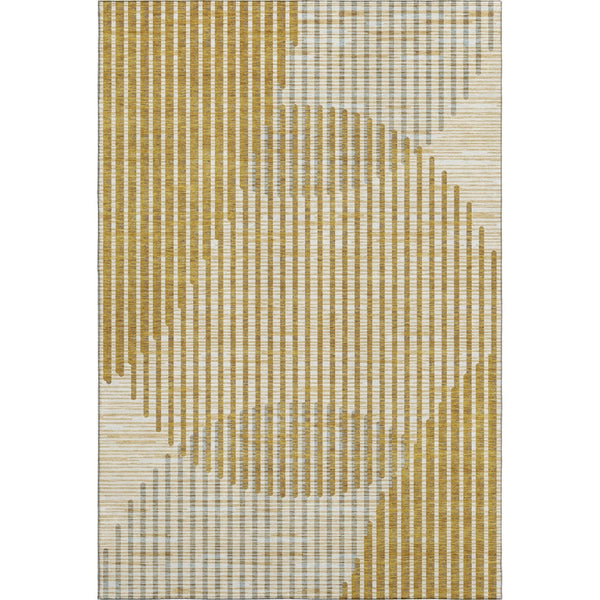 HomeRoots 8' X 10' Gold Ivory Gray Geometric Area Rug – Washable, UV-Protected, Durable for High-Traffic Homes 678794