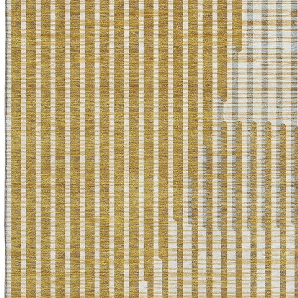 HomeRoots 8' X 10' Gold Ivory Gray Geometric Area Rug – Washable, UV-Protected, Durable for High-Traffic Homes 678794