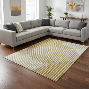 HomeRoots 9' X 12' Stylish Gold Ivory Gray Geometric Washable Area Rug with UV Protection for Any Space 678795