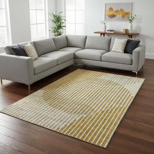 HomeRoots 10' Gold Ivory and Gray Geometric Washable Area Rug for High-Traffic Spaces with UV Protection 678796