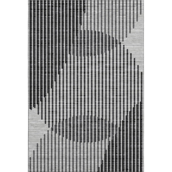HomeRoots 5' X 8' Gray And Ivory Geometric Area Rug - Washable, UV-Protected, Durable Design for Busy Homes 678798