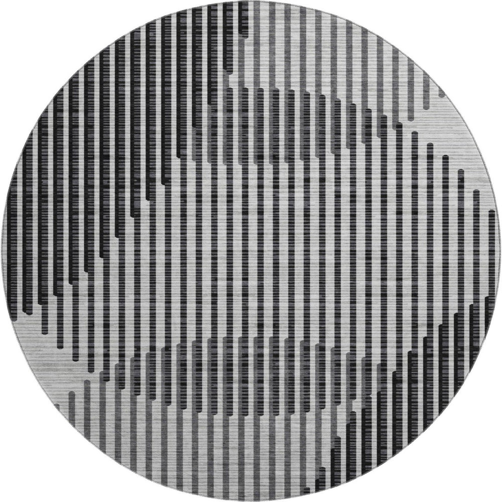 HomeRoots 8' Gray And Ivory Geometric Round Washable Rug with UV Protection for Kids, Pets, and High-Traffic Areas 678799
