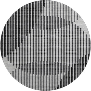 HomeRoots 8' Gray And Ivory Geometric Round Washable Rug with UV Protection for Kids, Pets, and High-Traffic Areas 678799