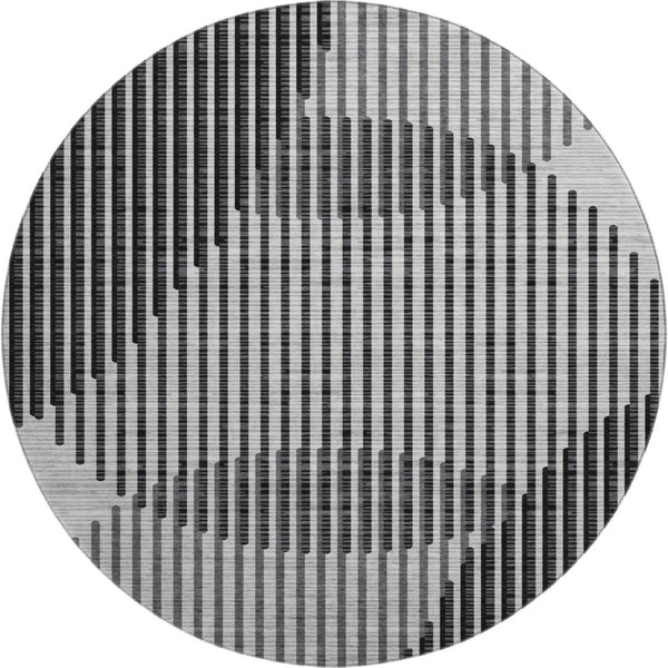HomeRoots 8' Gray And Ivory Geometric Round Washable Rug with UV Protection for Kids, Pets, and High-Traffic Areas 678799