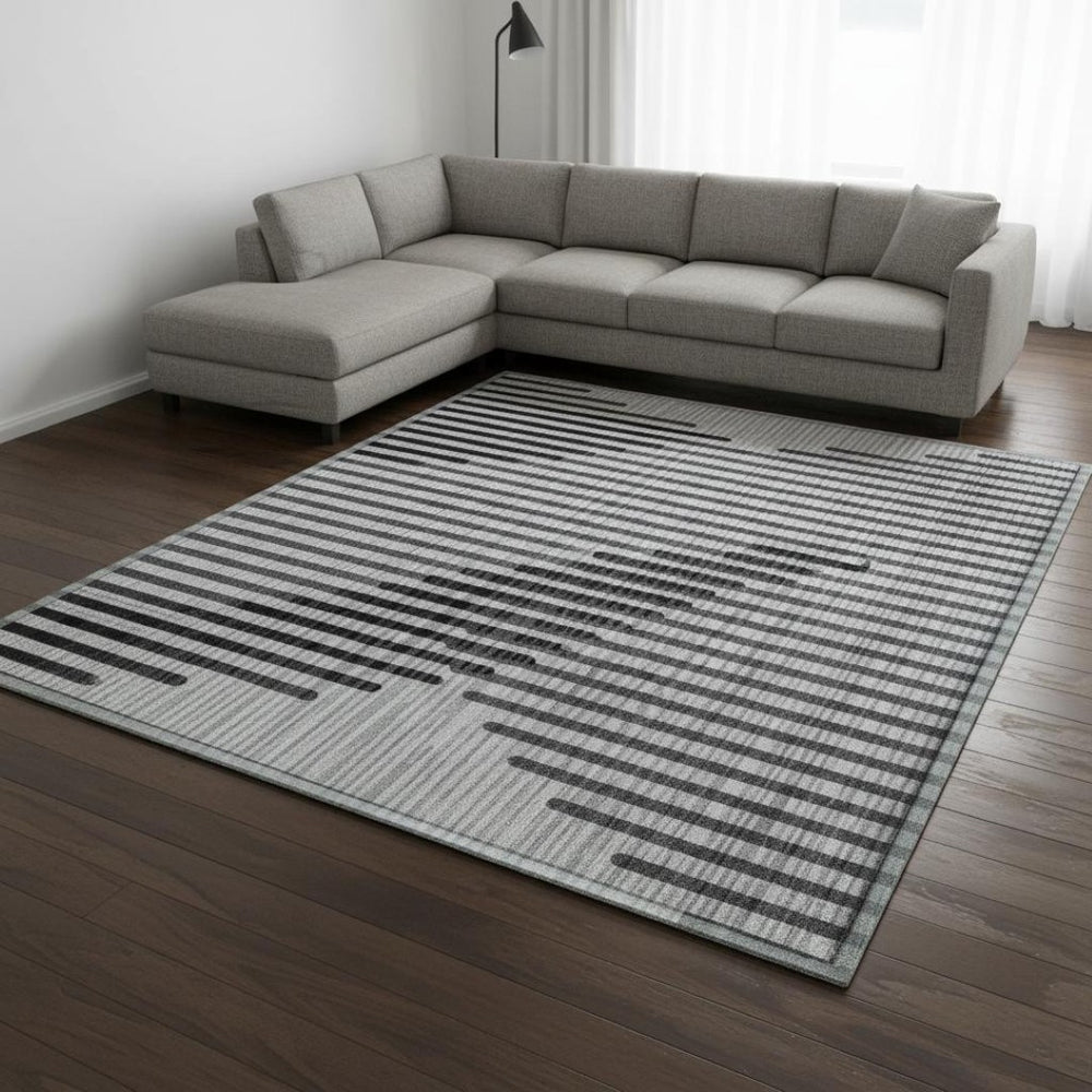 HomeRoots 10' Gray and Ivory Geometric Washable Area Rug - UV Protected, Stain-Resistant, Family-Friendly Design 678802