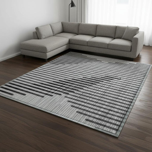 HomeRoots 10' Gray and Ivory Geometric Washable Area Rug - UV Protected, Stain-Resistant, Family-Friendly Design 678802