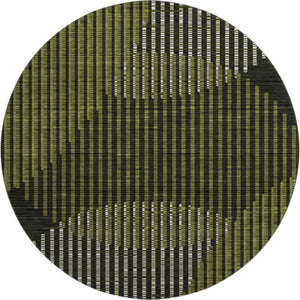HomeRoots 8' Washable Round Rug in Olive Green, Ivory & Charcoal – UV Protected, Stain Resistant, Durable Design 678805