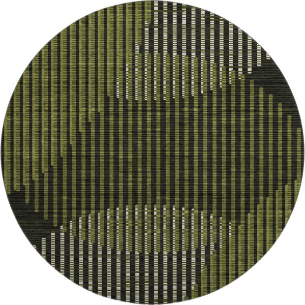 HomeRoots 8' Washable Round Rug in Olive Green, Ivory & Charcoal – UV Protected, Stain Resistant, Durable Design 678805