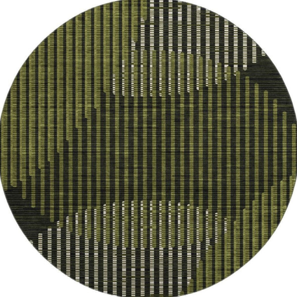 HomeRoots 8' Washable Round Rug in Olive Green, Ivory & Charcoal – UV Protected, Stain Resistant, Durable Design 678805