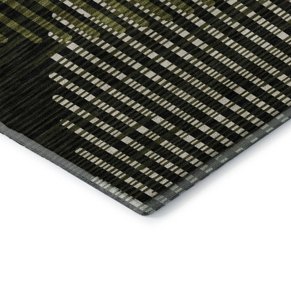 HomeRoots 8' X 10' Modern Olive Green, Ivory & Charcoal Geometric Washable Area Rug with UV Protection 678806