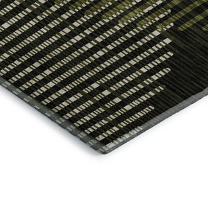 HomeRoots 8' X 10' Modern Olive Green, Ivory & Charcoal Geometric Washable Area Rug with UV Protection 678806