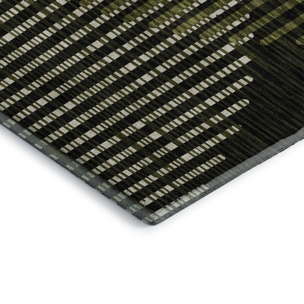 HomeRoots 8' X 10' Modern Olive Green, Ivory & Charcoal Geometric Washable Area Rug with UV Protection 678806