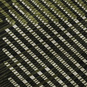HomeRoots 9' X 12' Modern Olive Green Geometric Area Rug - Durable, Washable with UV Protection for Families 678807
