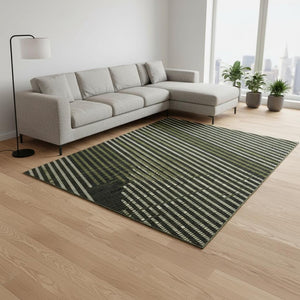 HomeRoots 10' Olive Green Geometric Area Rug - Washable, Stain Resistant, UV Protected for Family Spaces 678808