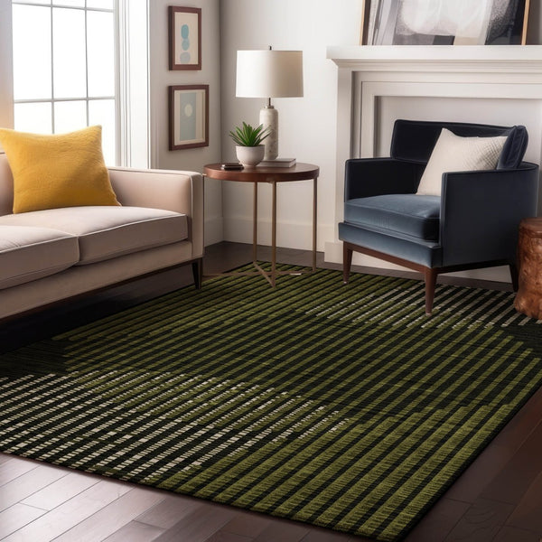 HomeRoots 10' Olive Green Geometric Area Rug - Washable, Stain Resistant, UV Protected for Family Spaces 678808